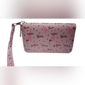 - NWOT Baby Pink Paris theme wallet wristlet